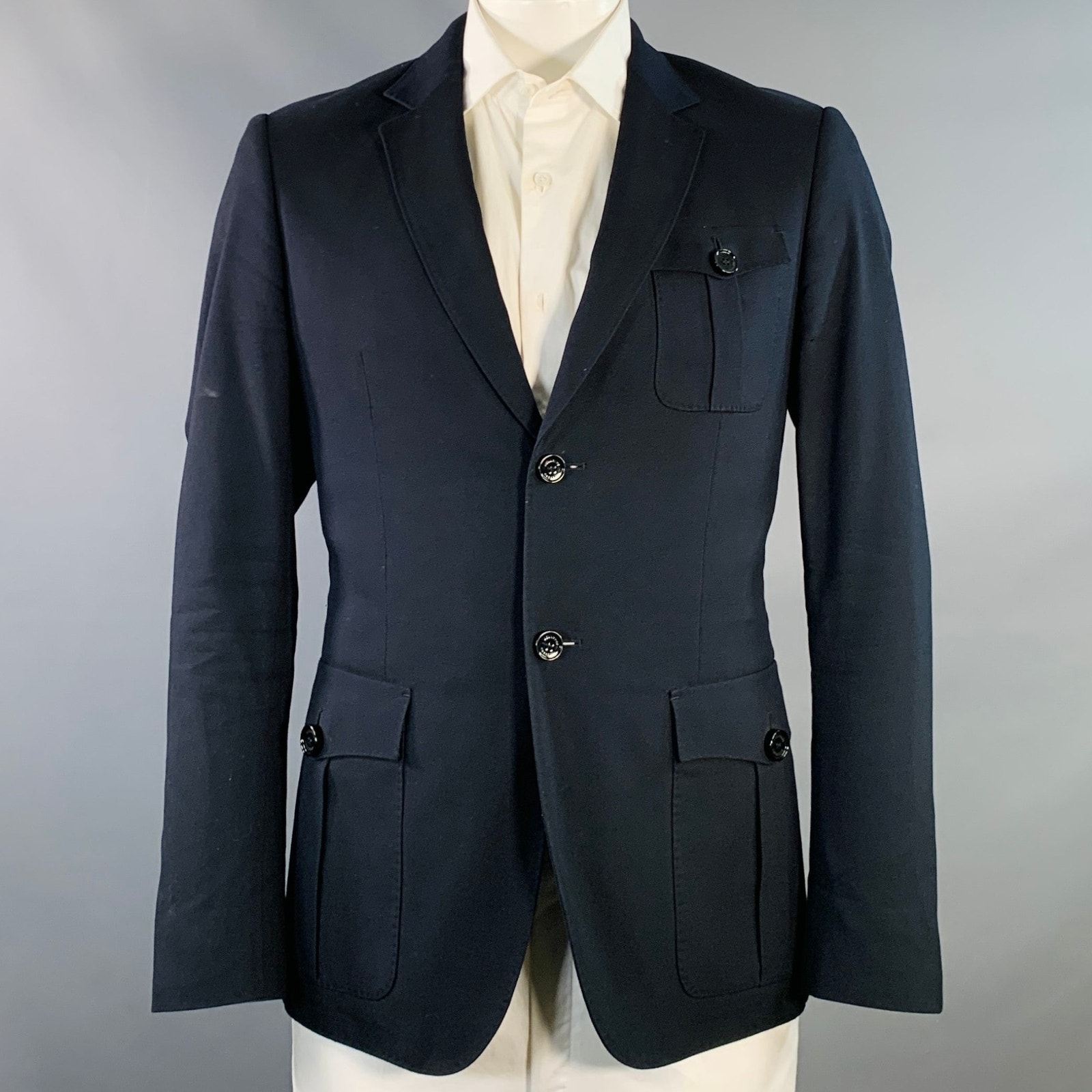 Burberry London Size 42 Navy Cotton Blend Notch Lapel Sport Coat